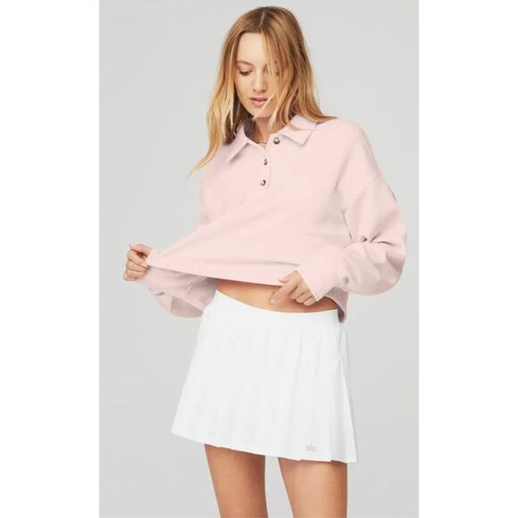 (XS) $98 Alo Yoga polo henley pullover top pink sugar - Picture 1 of 3